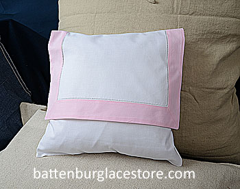 Envelope PIllow. 12 inches. White with PINK LADY pink color trim